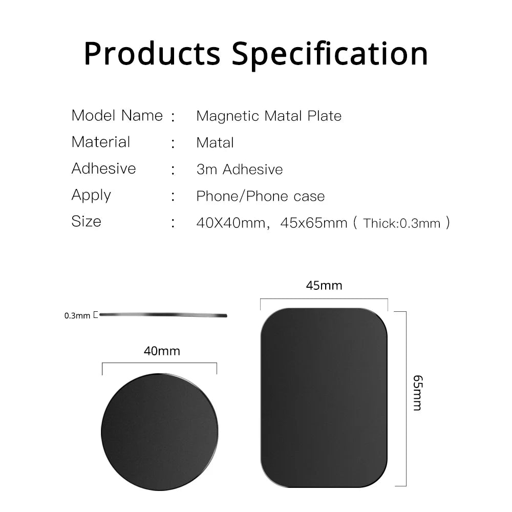 FONKEN 1/5Pcs Thin Metal Plate for Magnetic Car Phone Holder Iron Sheet Sticker Disk for Magnet Phone Stand Mount round Retangle