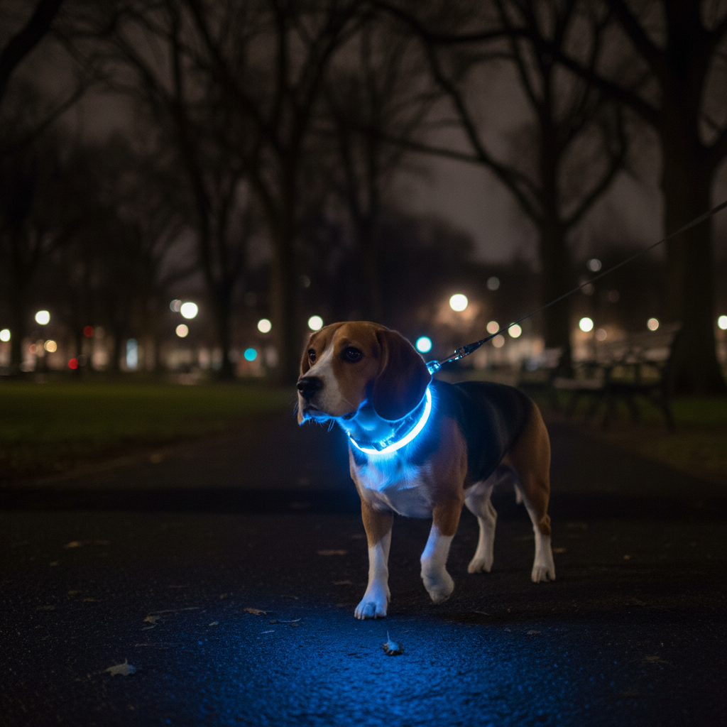 Collar LED azul Beagle noche