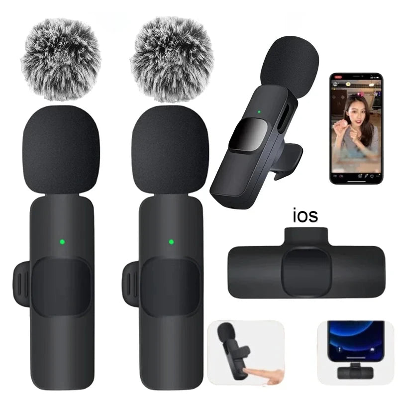 2.4G Wireless Lavalier Microphone Portable Audio Video Recording Mini Mic for Iphone Android Live Broadcast Gaming Phone