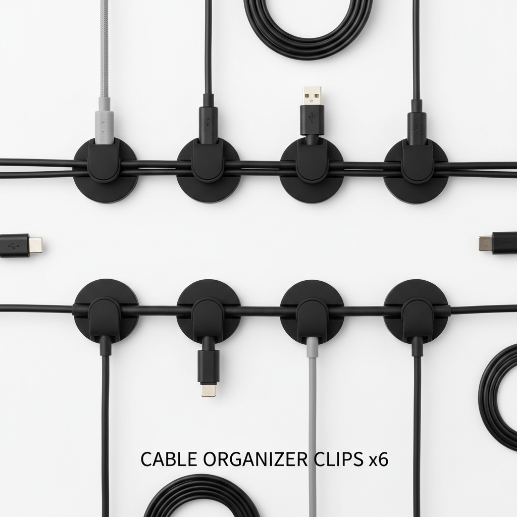 Flat lay organizador cables negro